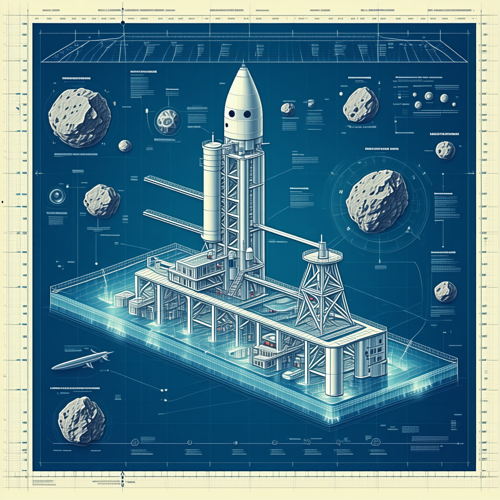 A Large Space Station Is Shown In A Blue And White Drawing