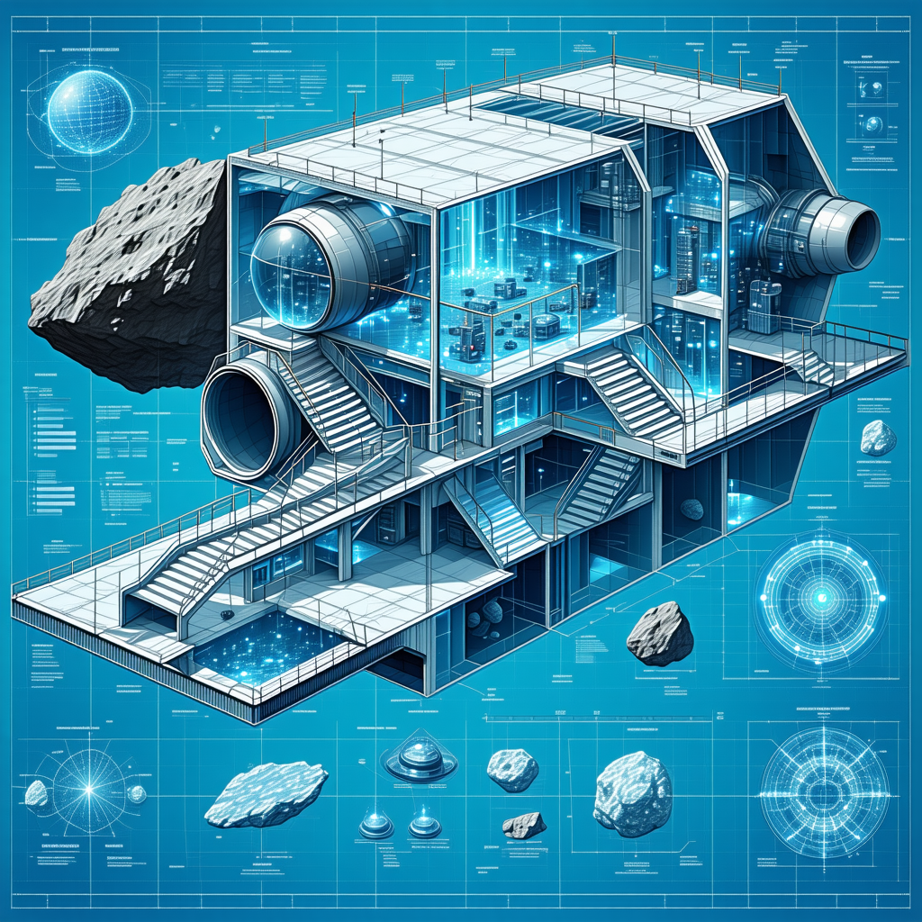 A Futuristic Building Is Depicted In A Blue And White Color Scheme