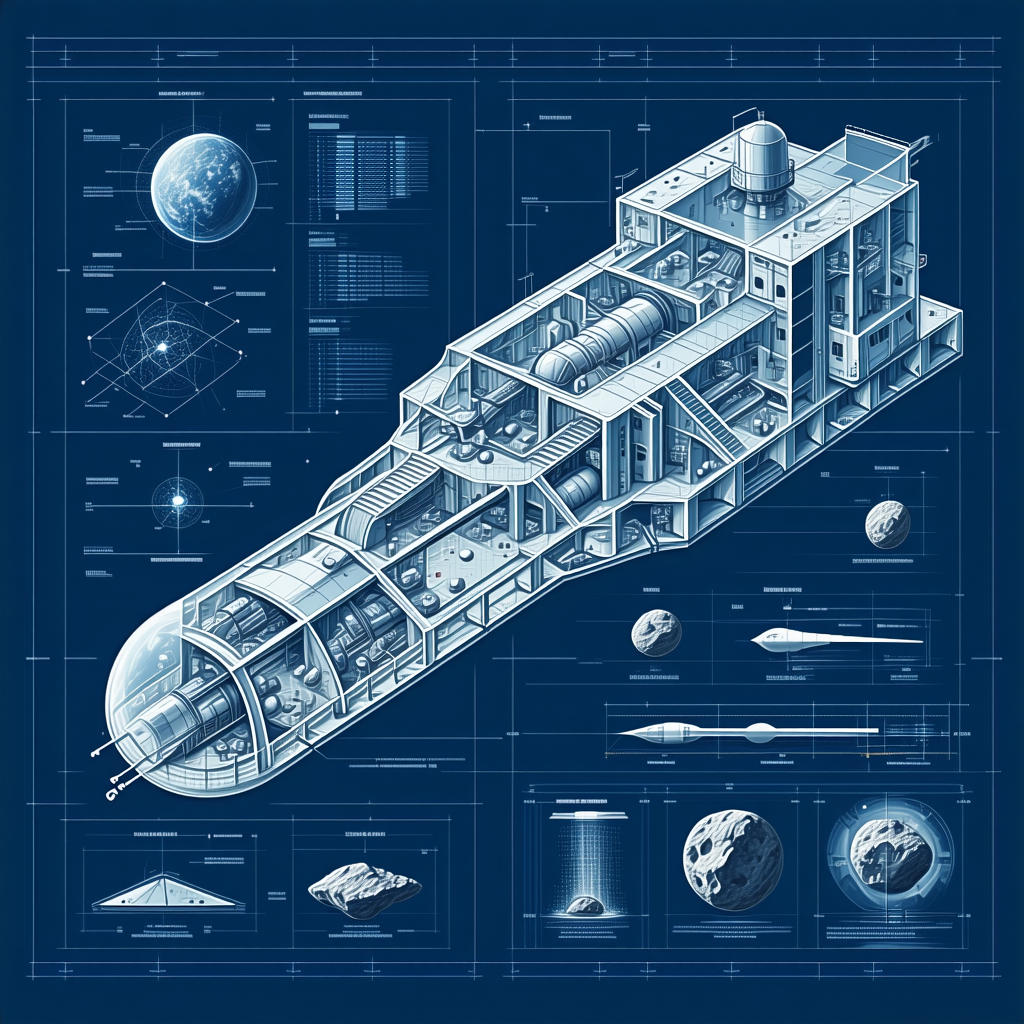 The Image Is A Blueprint Of A Spacecraft, Showcasing Its Various Components And Features
