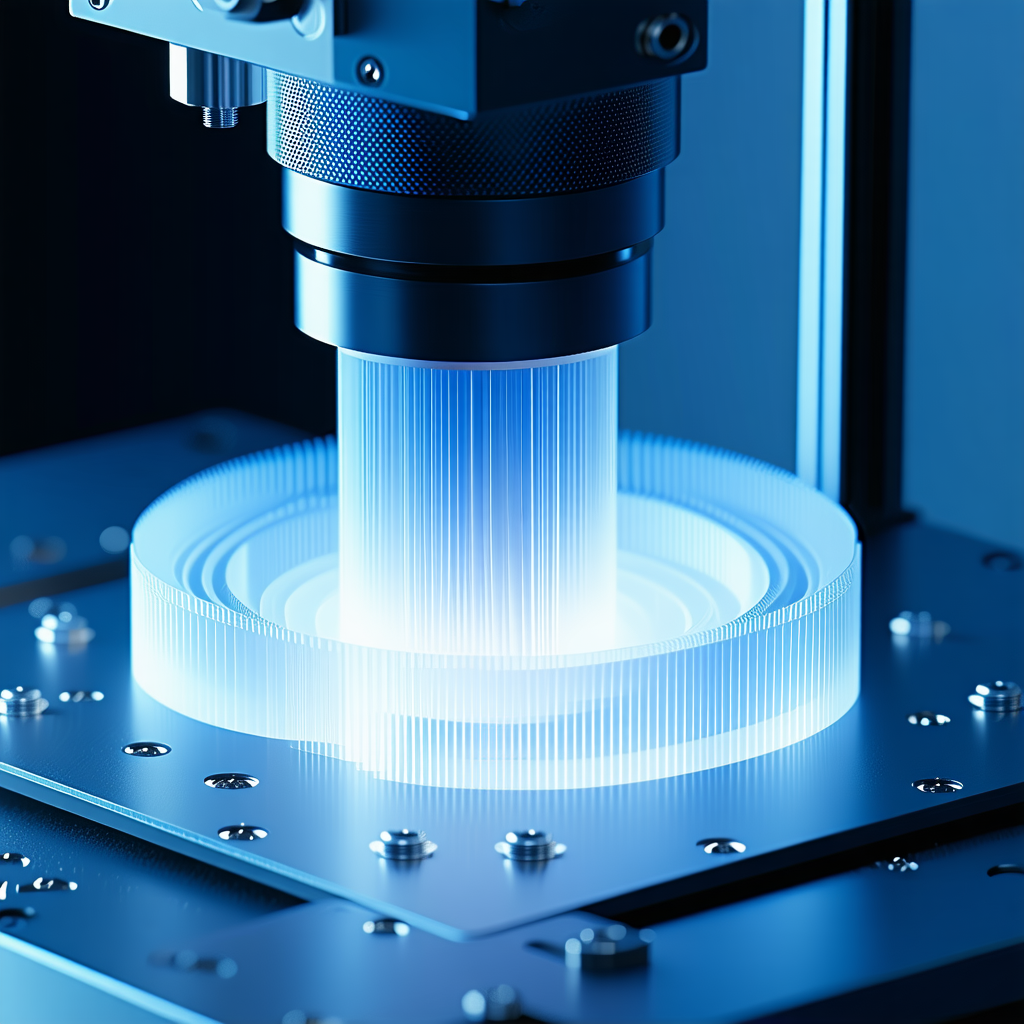 A Machine With A Blue Light, Possibly A Laser, Shining On A Clear Plastic Object