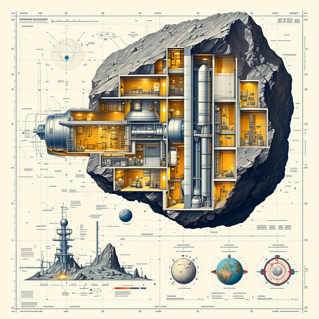 A Large, Detailed Drawing Of A Space Station Is Displayed On A Page