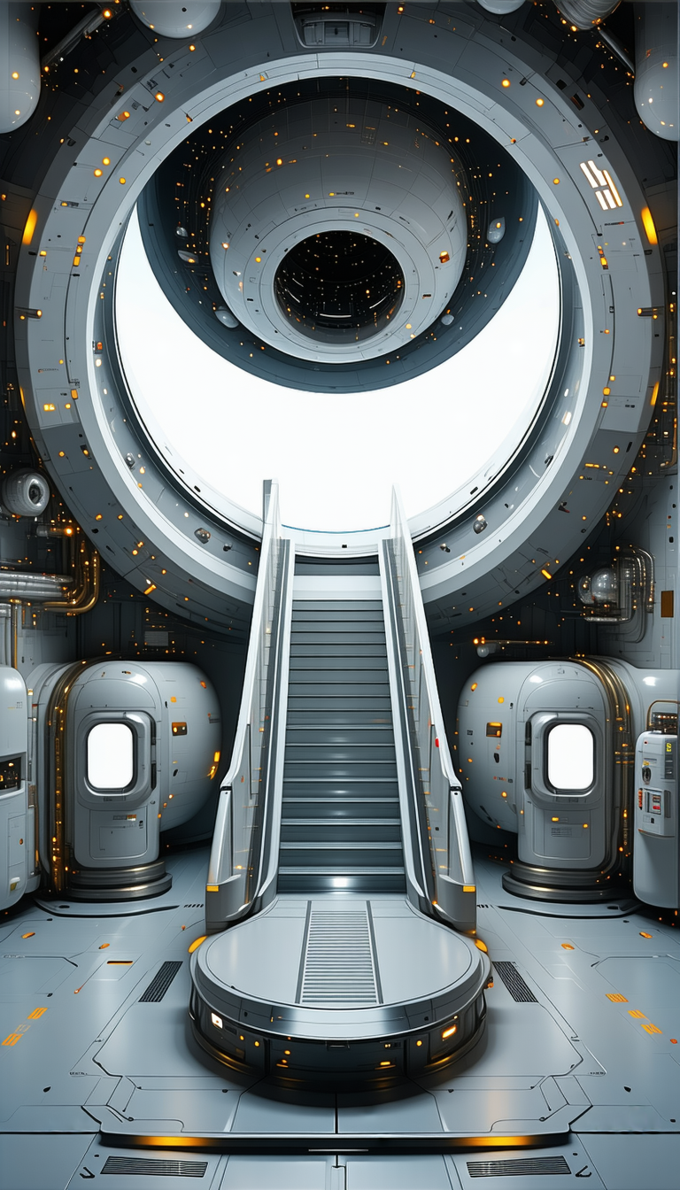A Futuristic Space Station With A Large, Circular Window In The Center