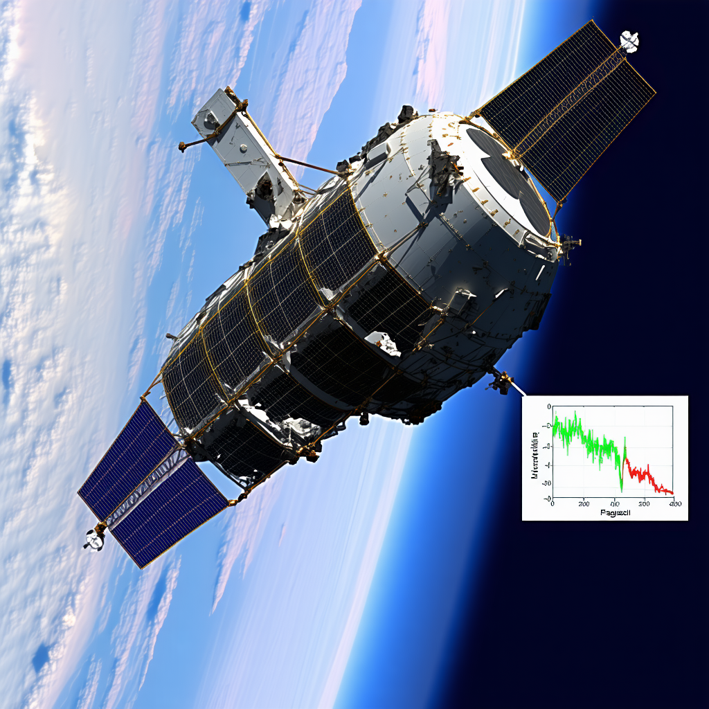 A Space Shuttle Flying Through The Sky, With A Large Satellite Attached To The Side Of It