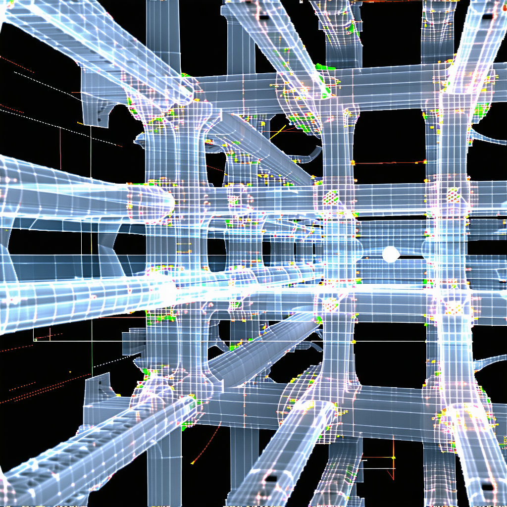 The Image Is A 3d Model Of A Large Structure, Possibly A Bridge Or A Building