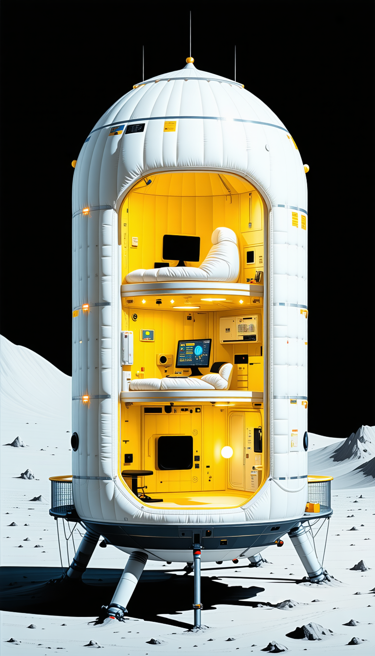 A Futuristic Space Station With A Large, White, And Yellow Dome-shaped Structure