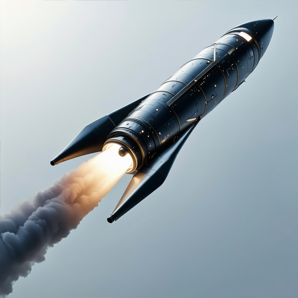 A Rocket Is Flying Through The Sky, Leaving A Trail Of Smoke Behind It