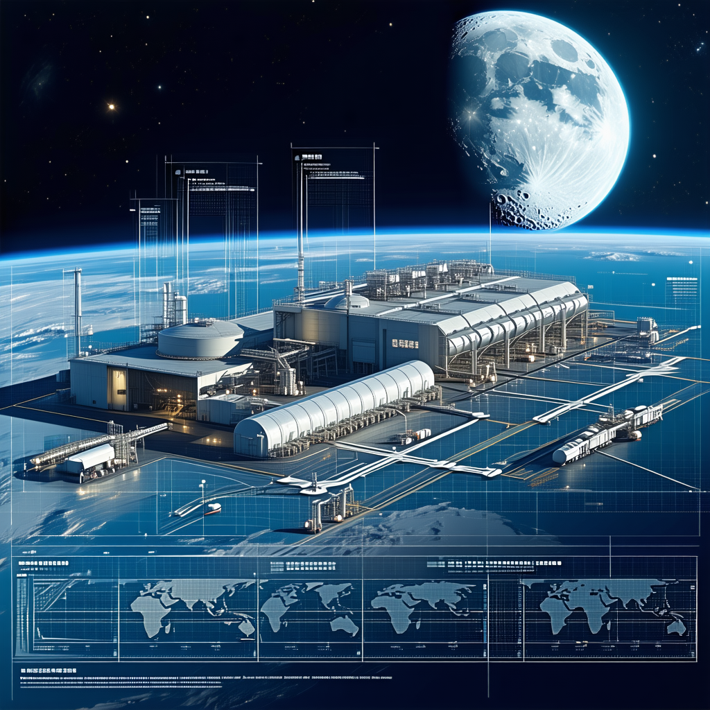 A Large Industrial Building Is Shown In A Futuristic Design, With A Moon Visible In The Background