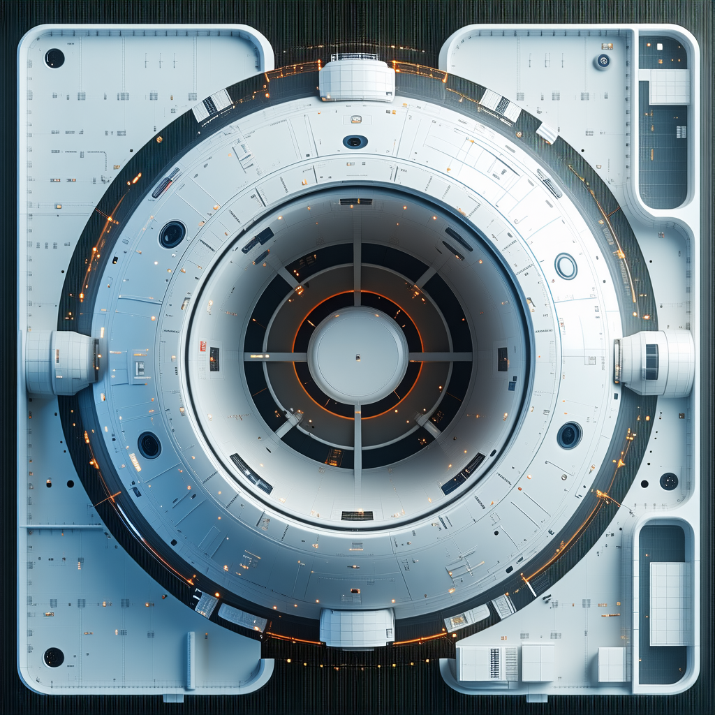 The Image Is A 3d Model Of A Space Station, Showcasing Its Interior