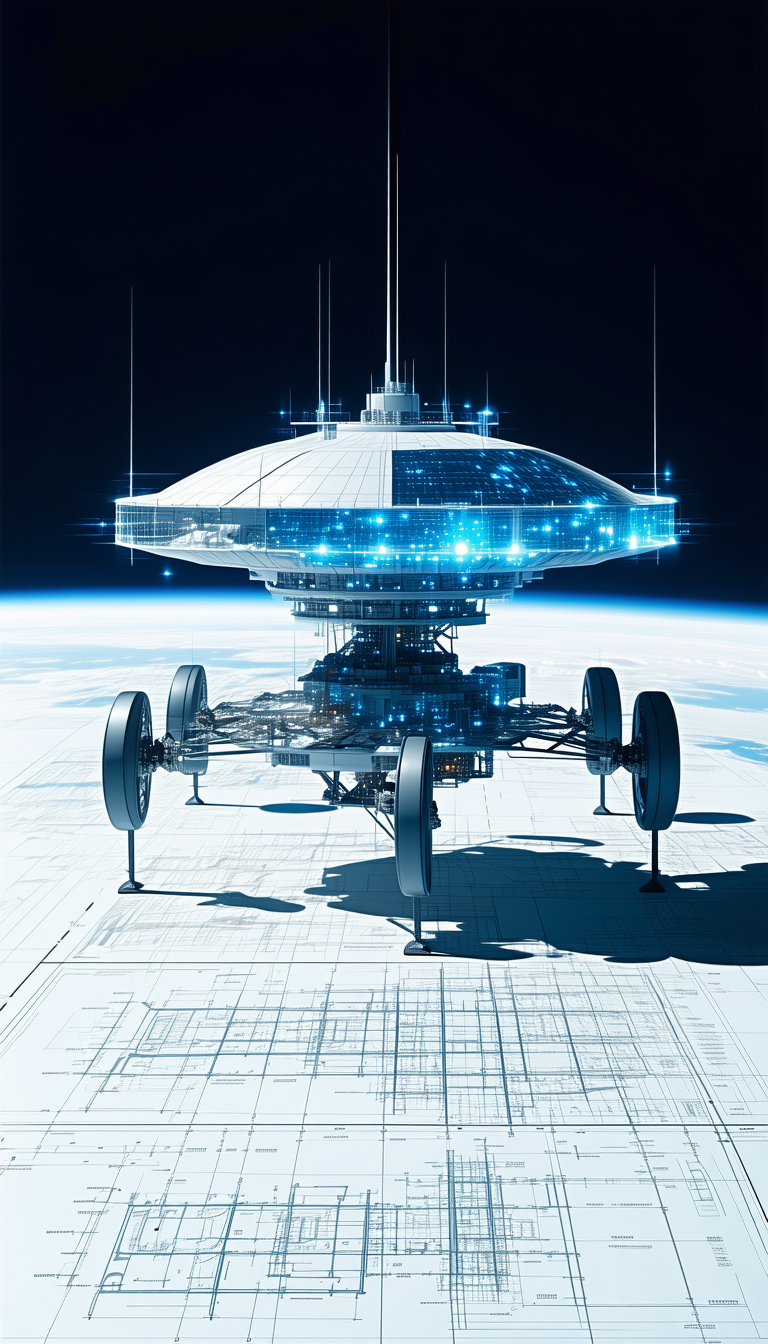 A Futuristic Space Station Is Shown In A Drawing, With A Large Dome On Top