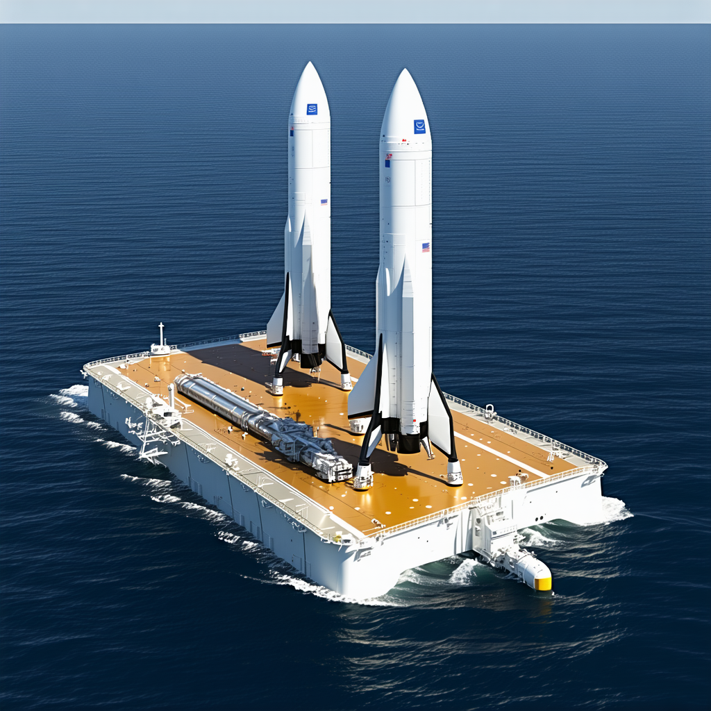 A Large White Spacecraft Floating On Top Of A Platform In The Ocean