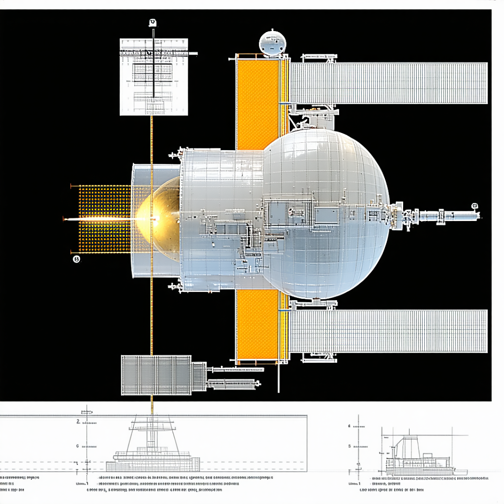 A Large, White, And Orange Spacecraft Is Shown In A Drawing