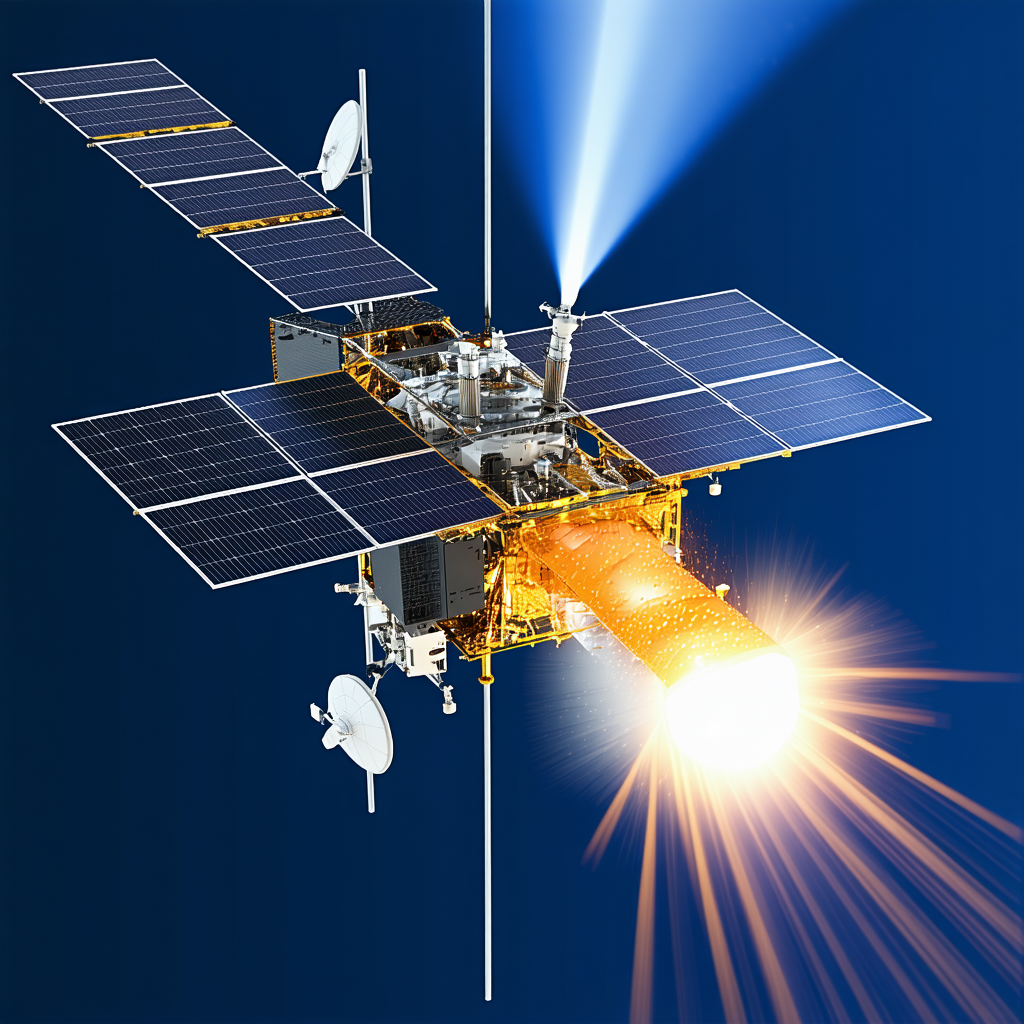 A Spacecraft With A Large Satellite Dish On Its Side