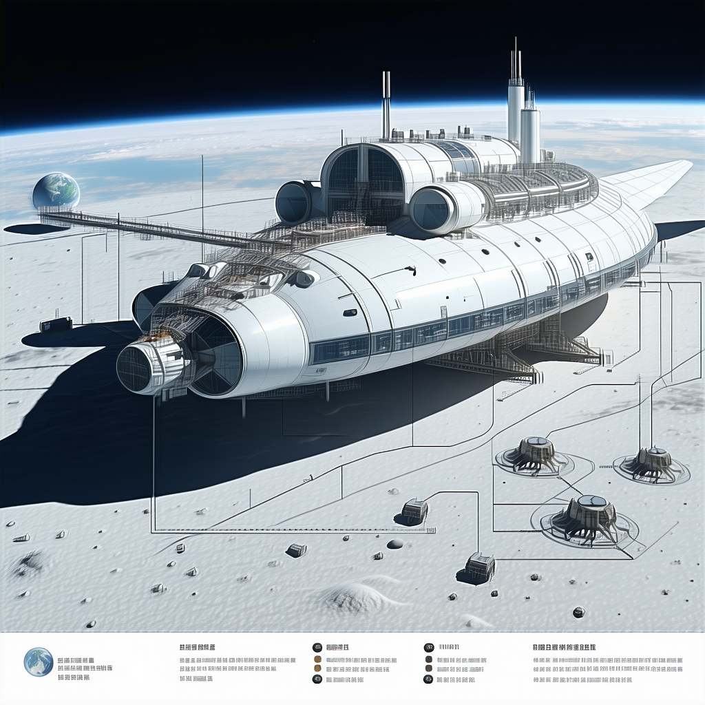 A Large White Spacecraft Is Docked On A Moon Base