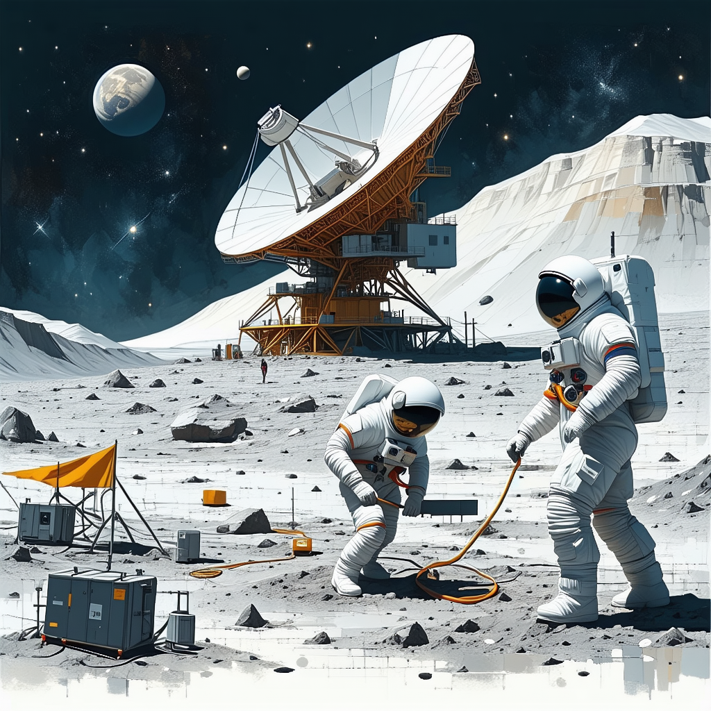 In The Image, There Are Two Astronauts Standing On The Moon, Working On A Project