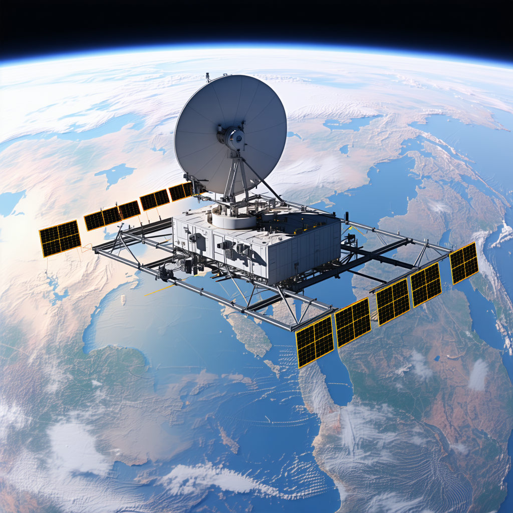 A Satellite Dish, Which Is A Large White Dome, Floating In The Air Above The Earth