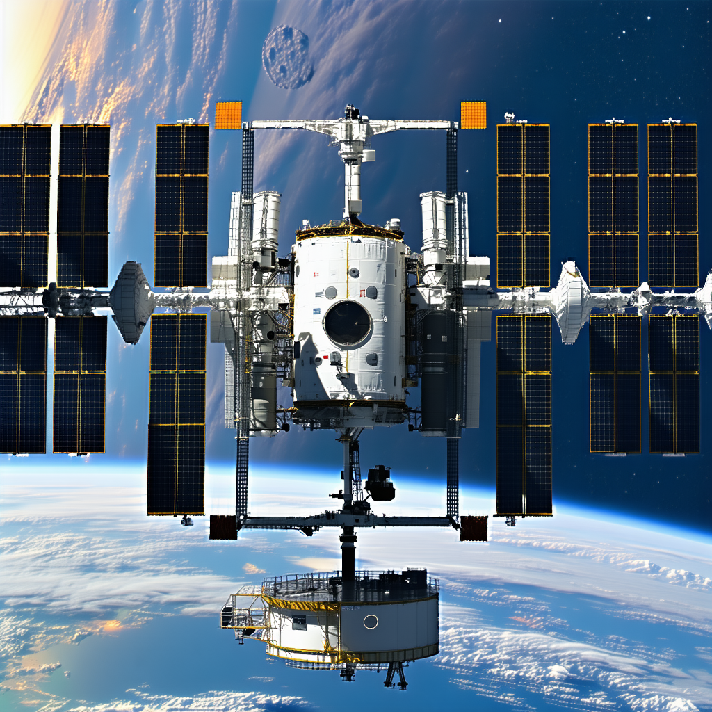 A Space Station With A Large Satellite Dish On Top Of It