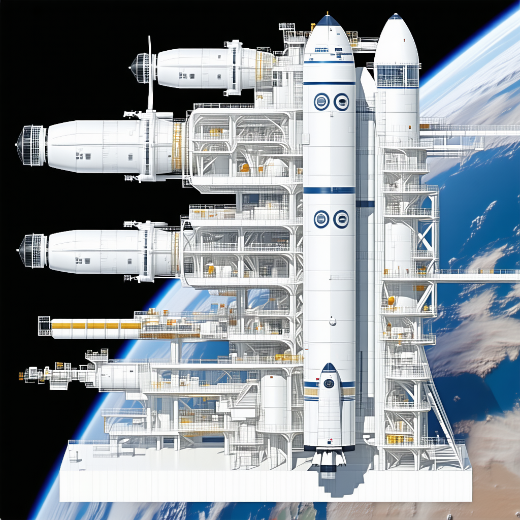 A Large White Space Shuttle Is Docked At A Space Station