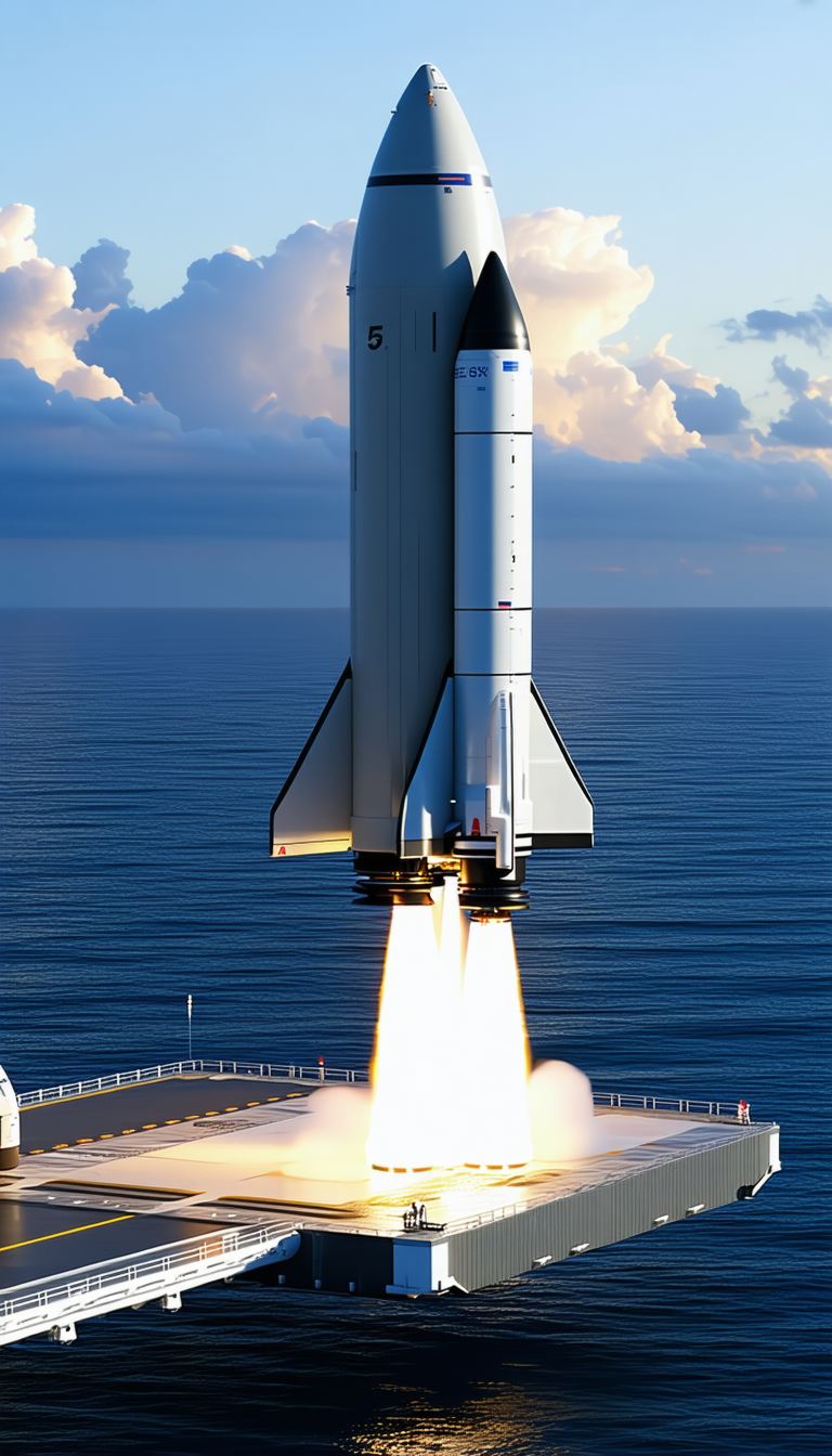 A Space Shuttle Launching From A Platform In The Ocean