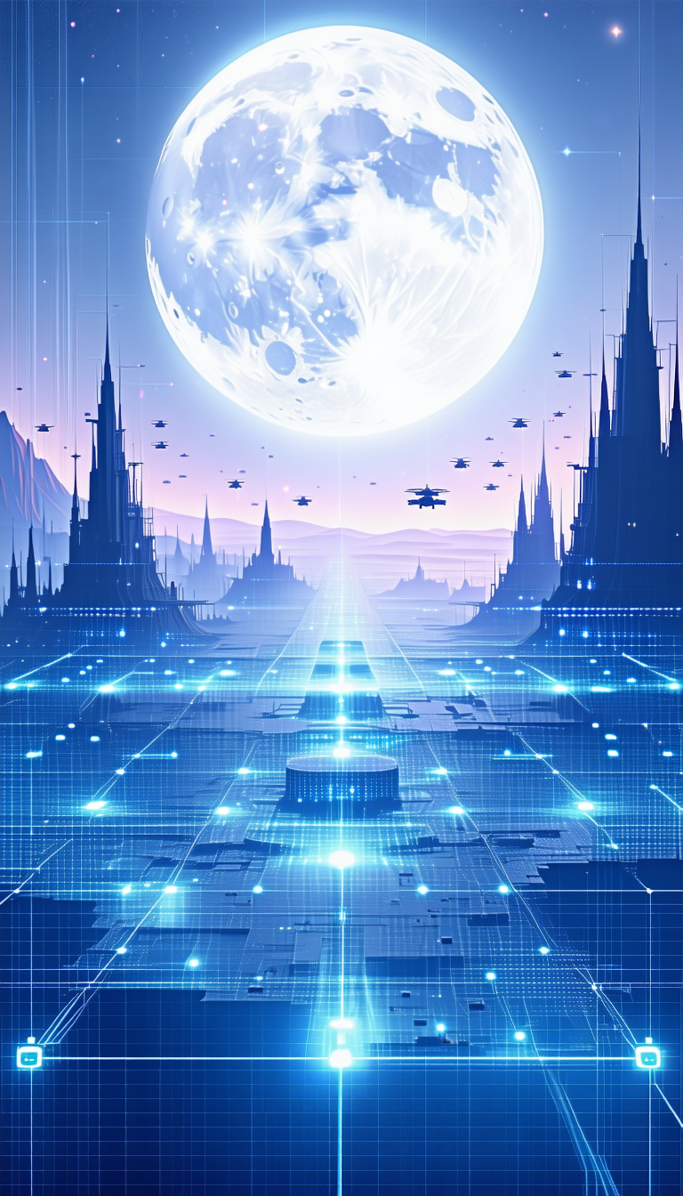 futuristic scene, large moon seen