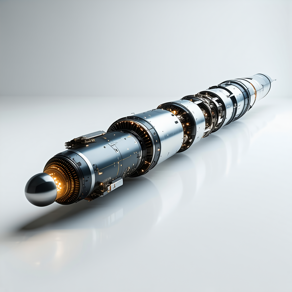A Large, Silver, Cylindrical Object With A Bright Light At The End