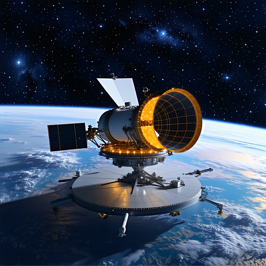 A Space Shuttle, Which Appears To Be A Large Satellite, Floating In The Sky