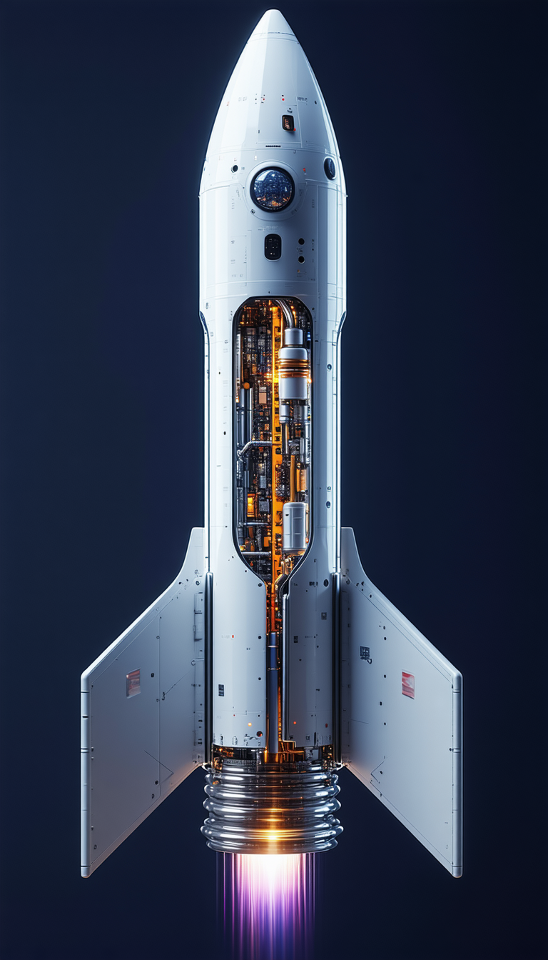 A White Rocket Ship Is Shown In A Close-up View