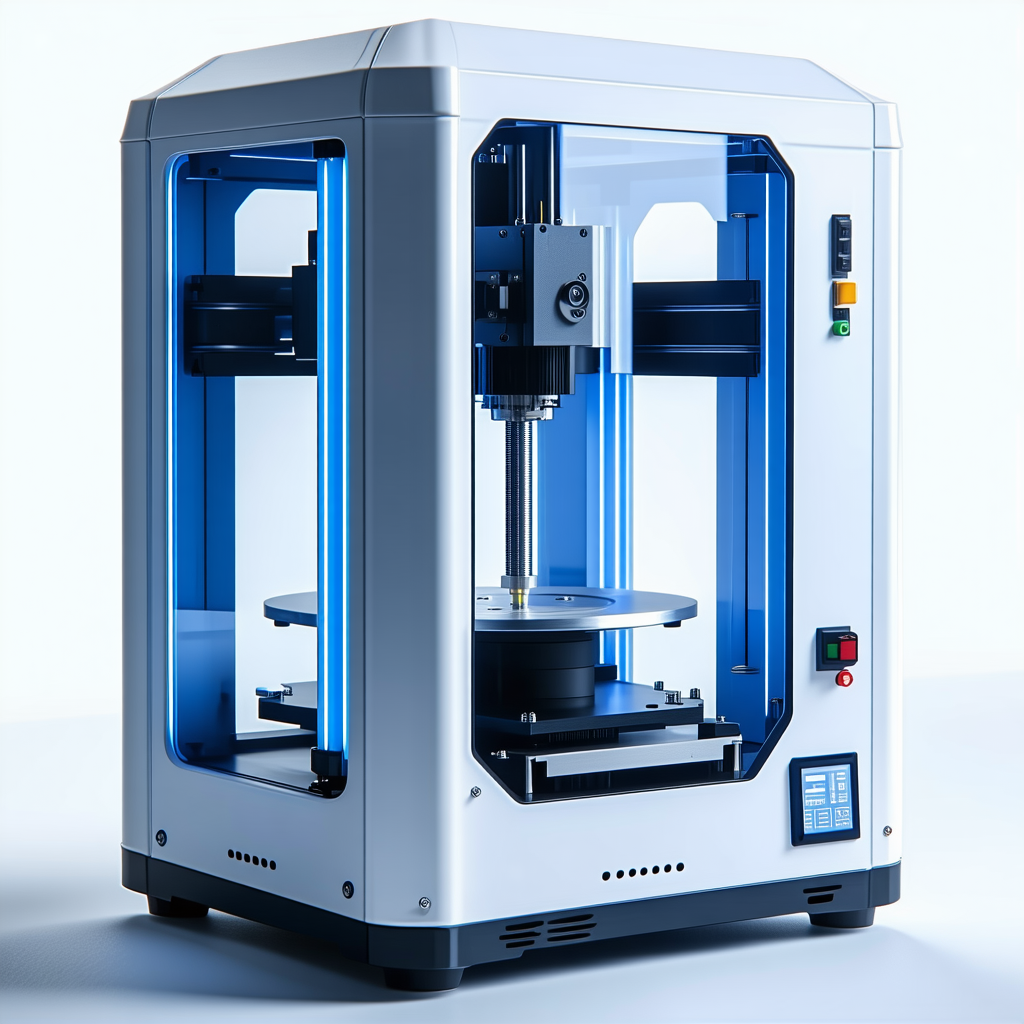 A Large, White, And Blue 3d Printer Sitting On A White Surface