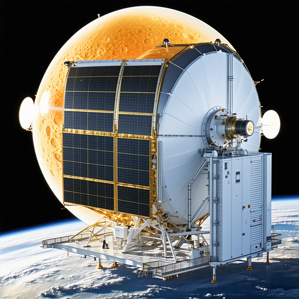 A Large Satellite Dish With A Gold And Black Color Scheme