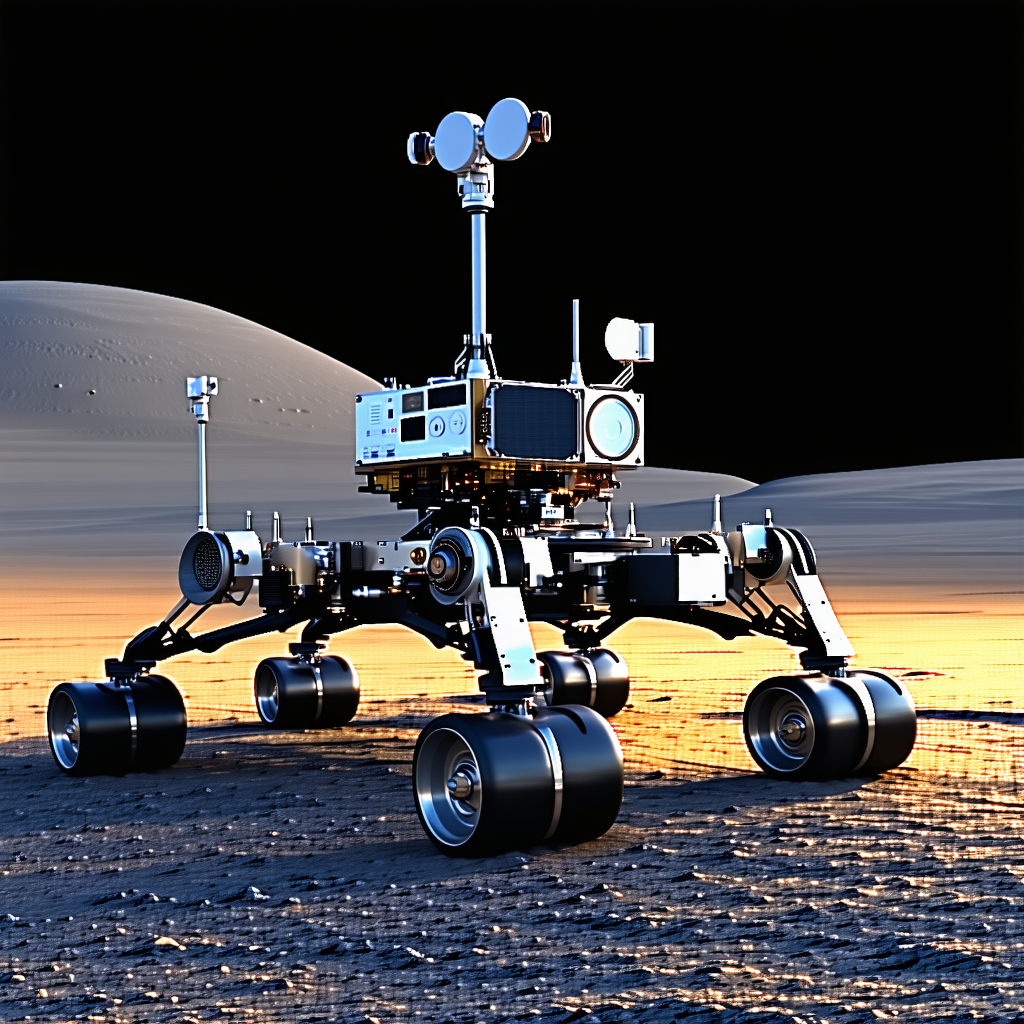 A Robotic Vehicle Is Sitting On A Dirt Surface, Possibly On A Planet