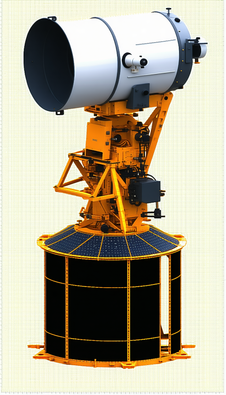 A Large, Yellow Satellite Dish Mounted On A Yellow Pole