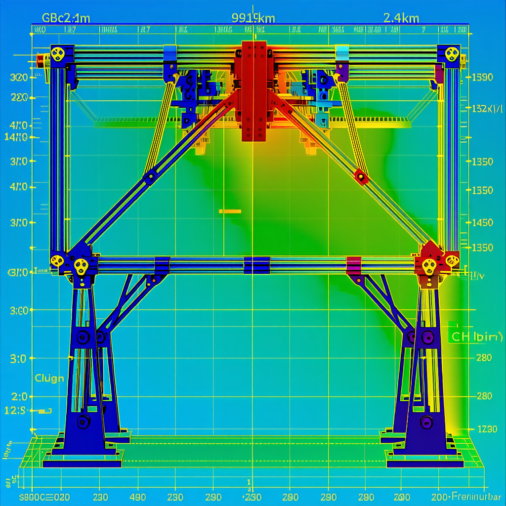 The Image Is A 3d Model Of A Large Crane, Which Is Blue And Yellow In Color
