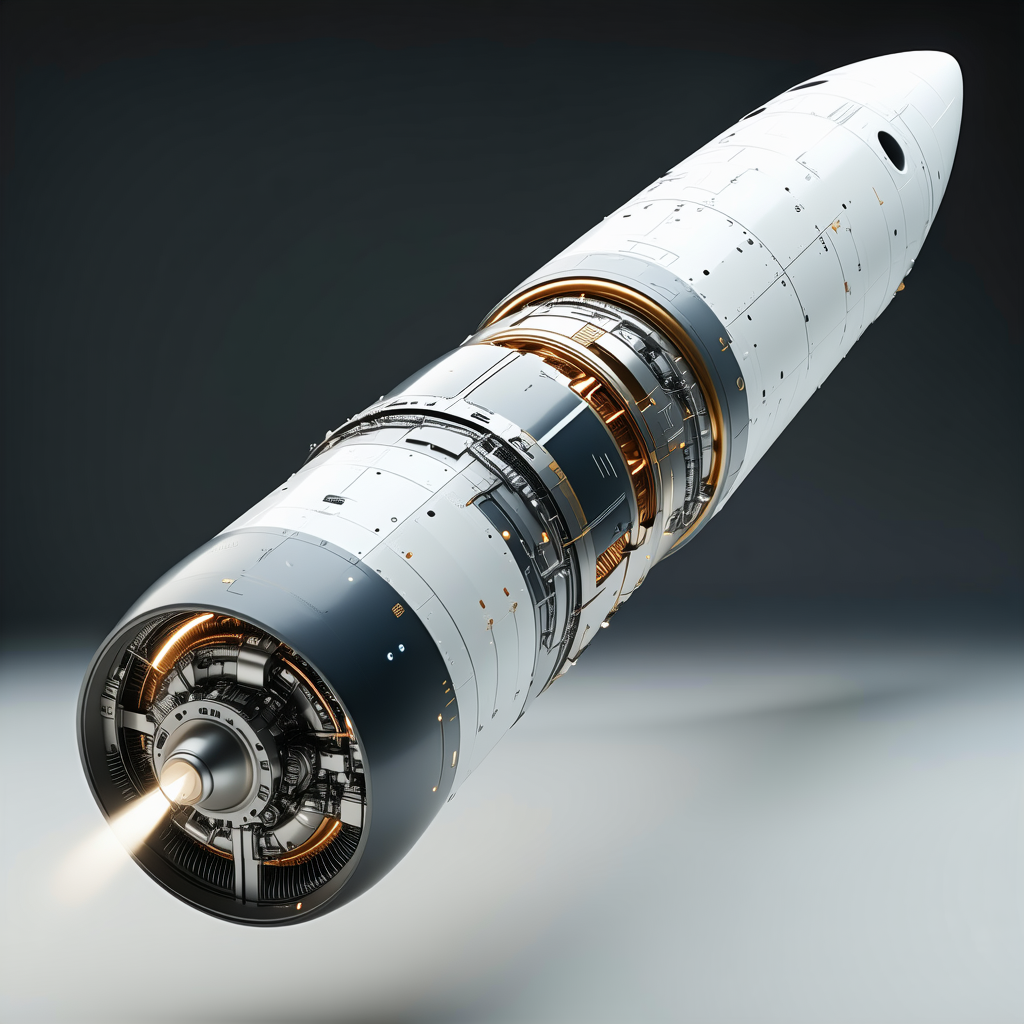 A Large White Rocket Is Shown In A Close-up View