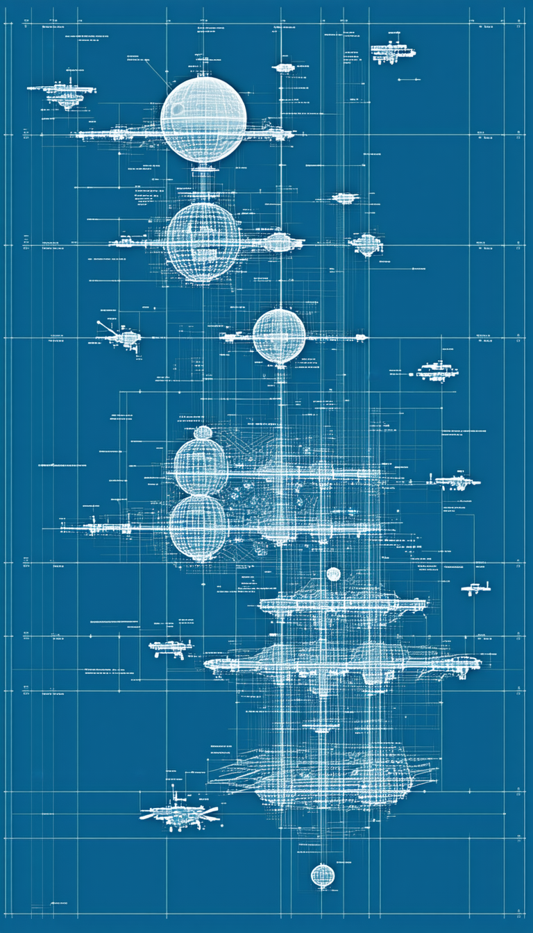 A Blue Drawing Of A Space Ship Is Displayed