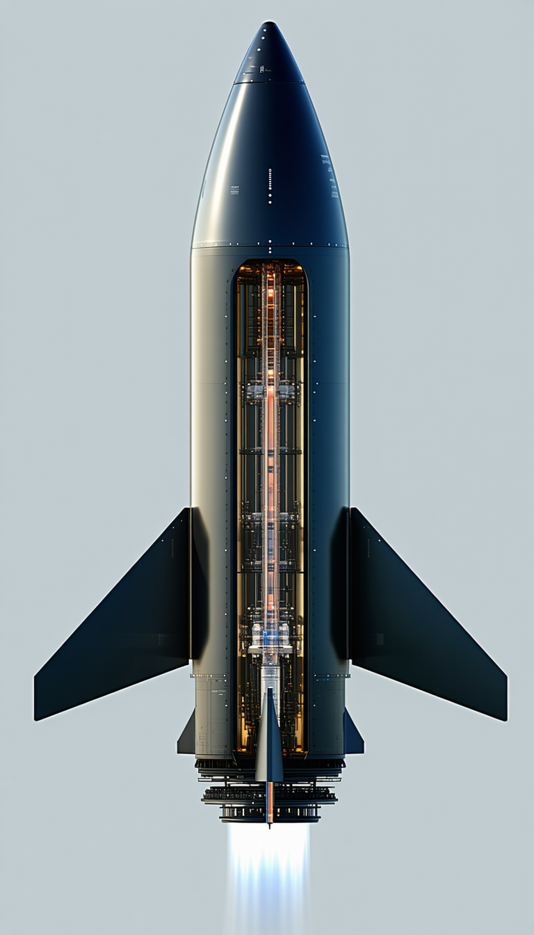 A Large Rocket Ship Is Shown In A Close-up View