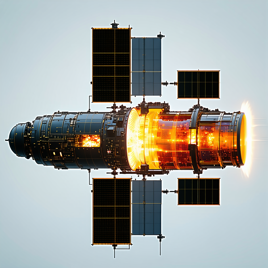 A Spacecraft Is Shown In A Close-up View, With Its Engine And Control Systems Clearly Visible