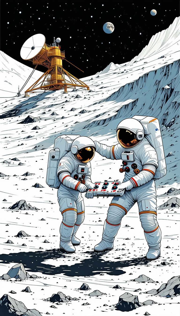 In The Image, There Are Two Astronauts Standing On A Rocky Surface, Possibly On The Moon