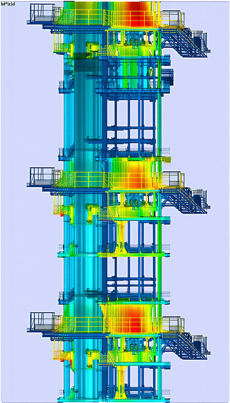 A Large, Blue And Yellow Structure With A Series Of Pipes And Tubes