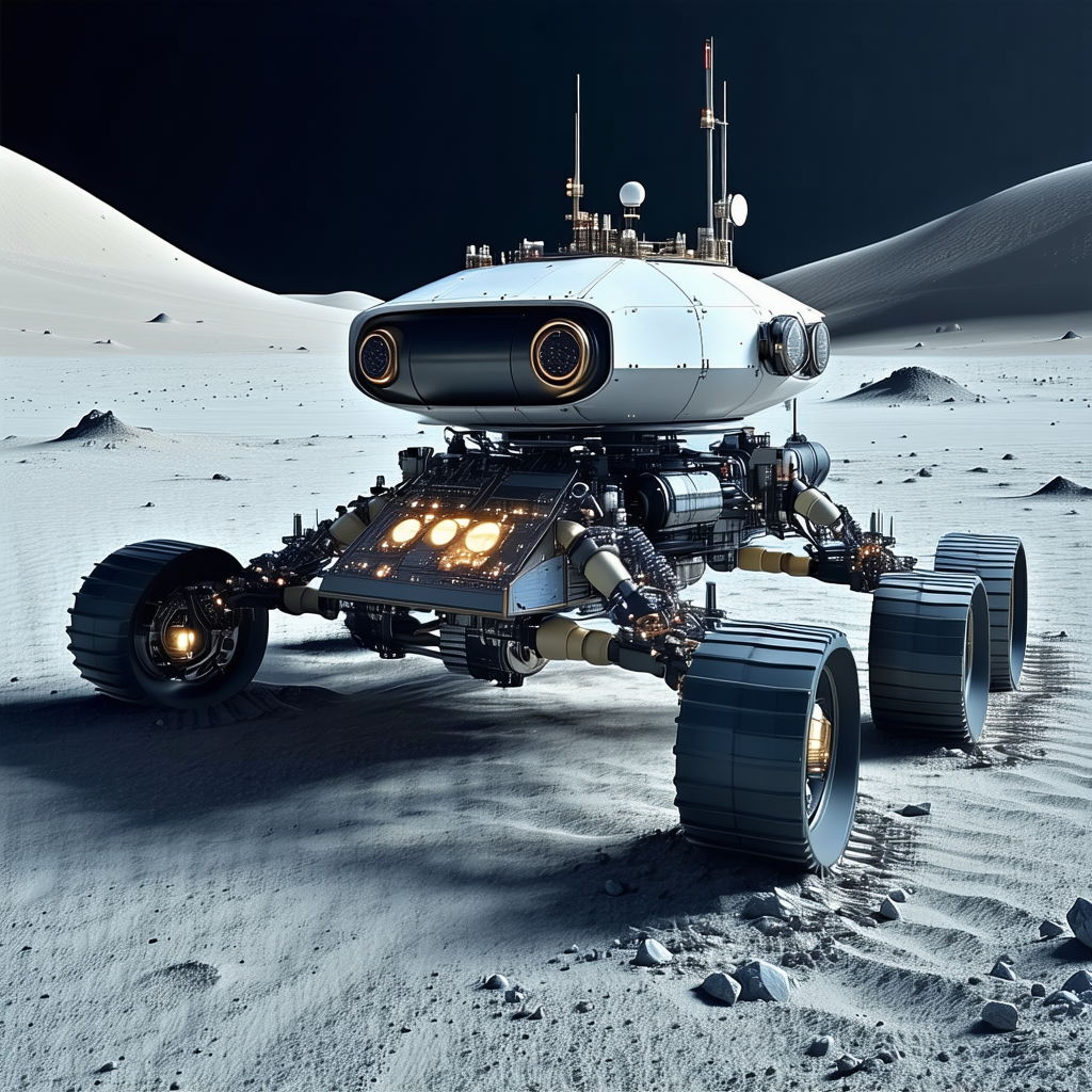 A Robotic Vehicle Is Parked On The Surface Of A Moon