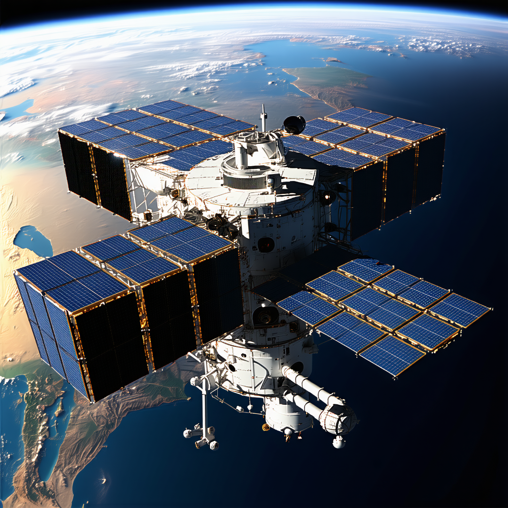 A Space Station With A Large Dome-shaped Structure, Which Is The Main Focus Of The Scene