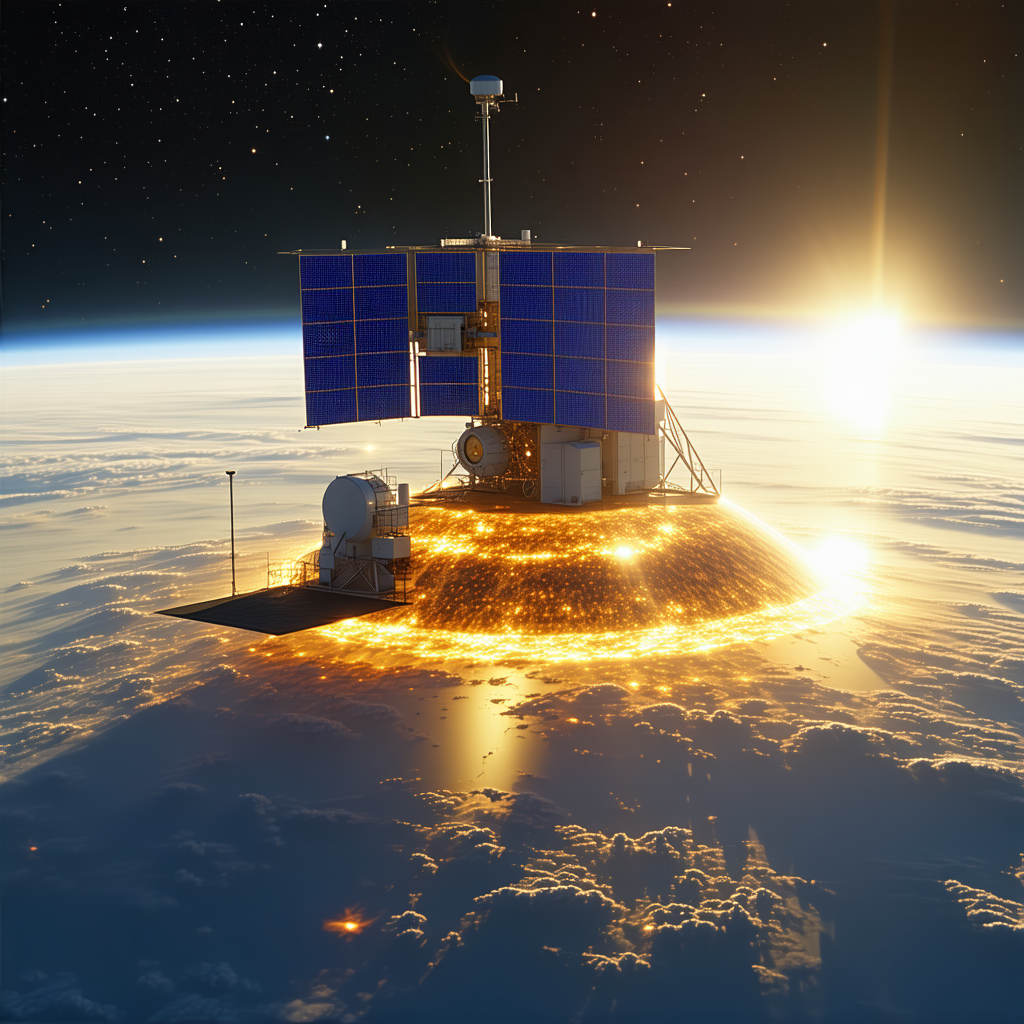 A Space Station Floating In The Sky, With A Large Dome-shaped Structure On Top
