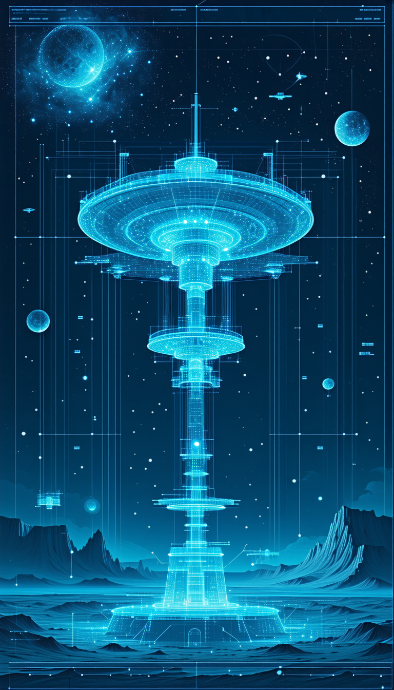 In The Image, There Is A Futuristic Space Station With A Blue And White Color Scheme
