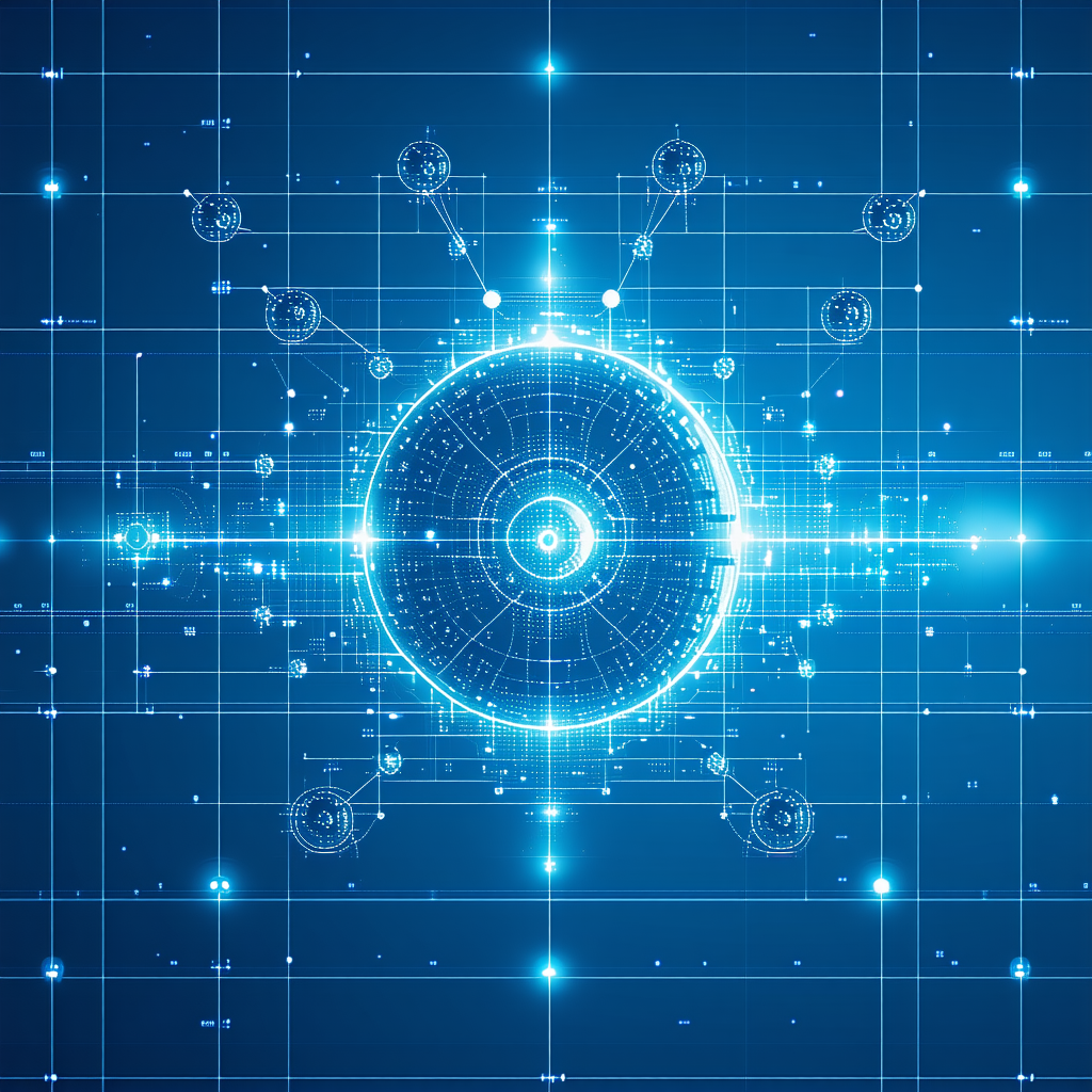 A Blue And White Background With A Large, Circular, Blue Object In The Center