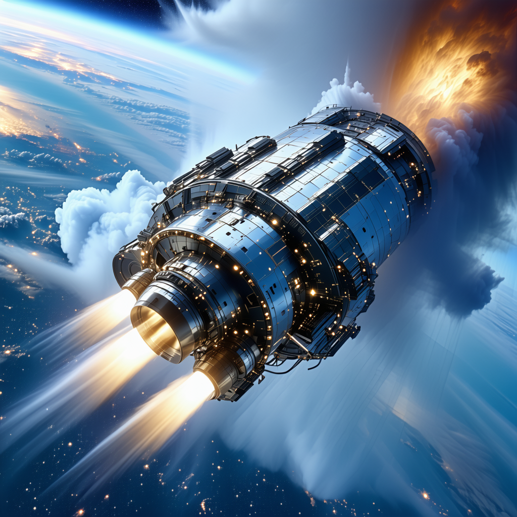 A Space Shuttle Is Shown In A Close-up View, Flying Through The Sky