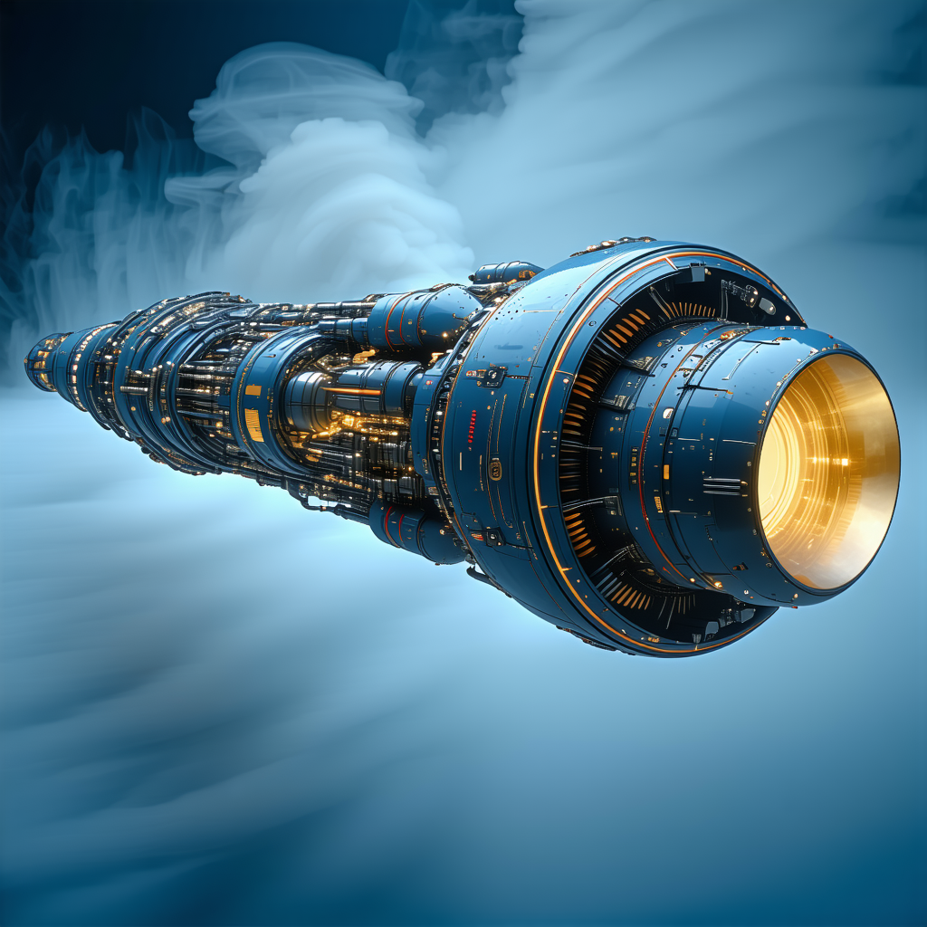 A Futuristic Spacecraft Is Shown In A Blue And White Color Scheme