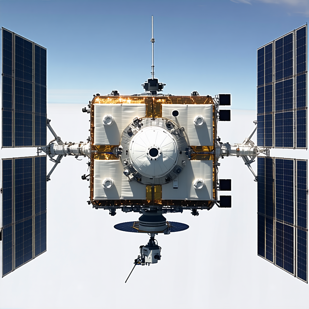 A Large Spacecraft With A White And Gold Color Scheme