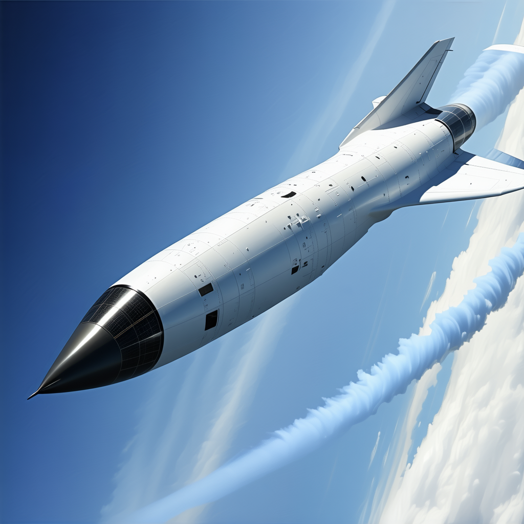 A White Jet Is Flying Through The Sky, Leaving A Trail Of Smoke Behind It