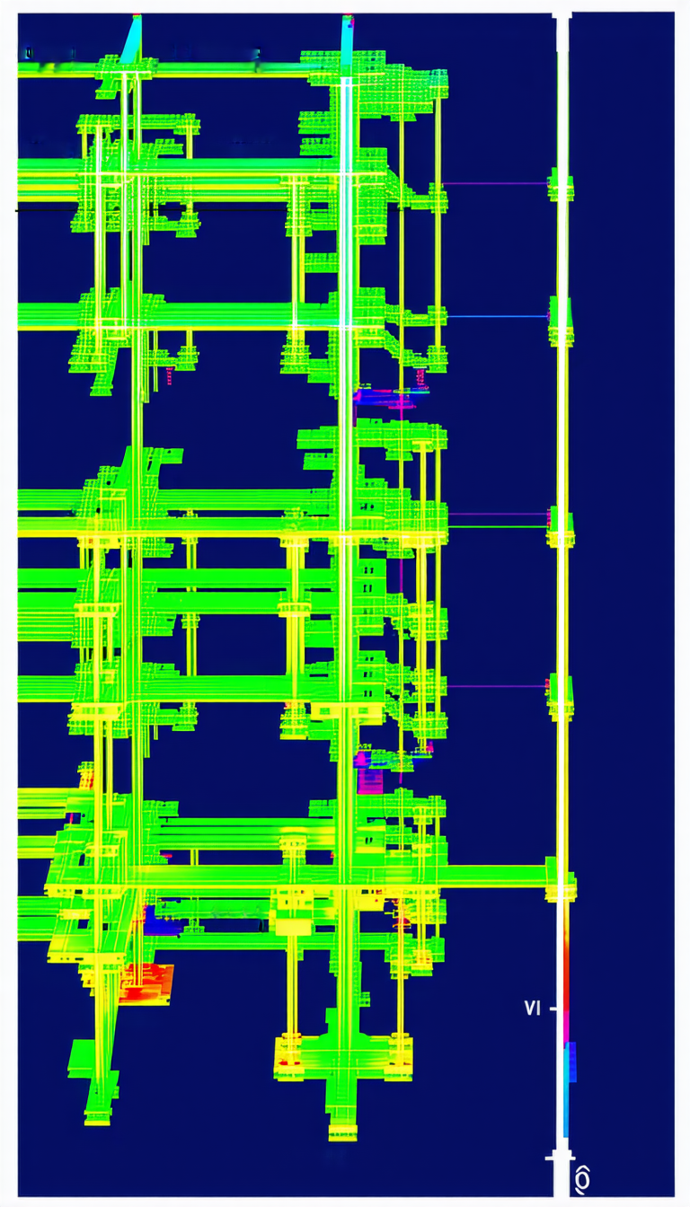 The Image Is A Blue Background With A Green And Yellow Structure In The Foreground