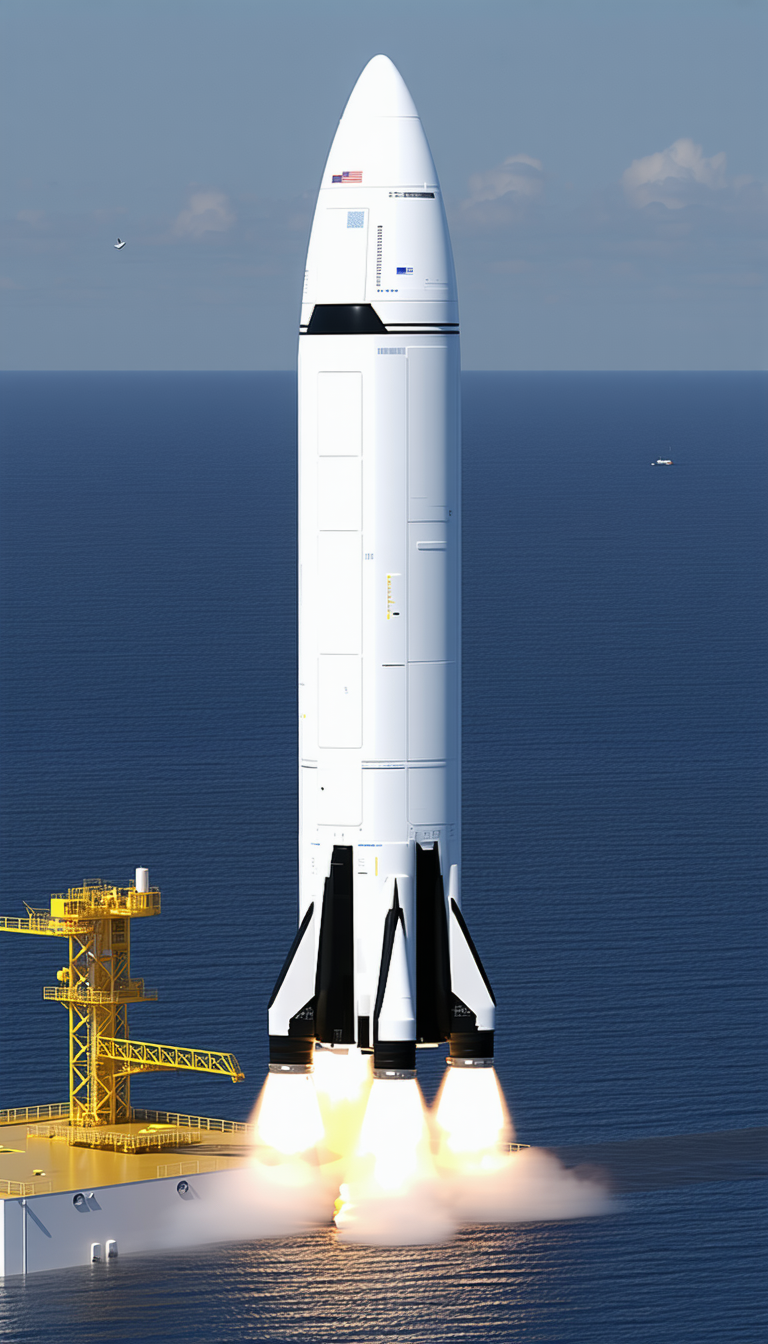 A Large White Rocket Ship, Likely A Space Shuttle, Sitting On Top Of A Yellow Structure