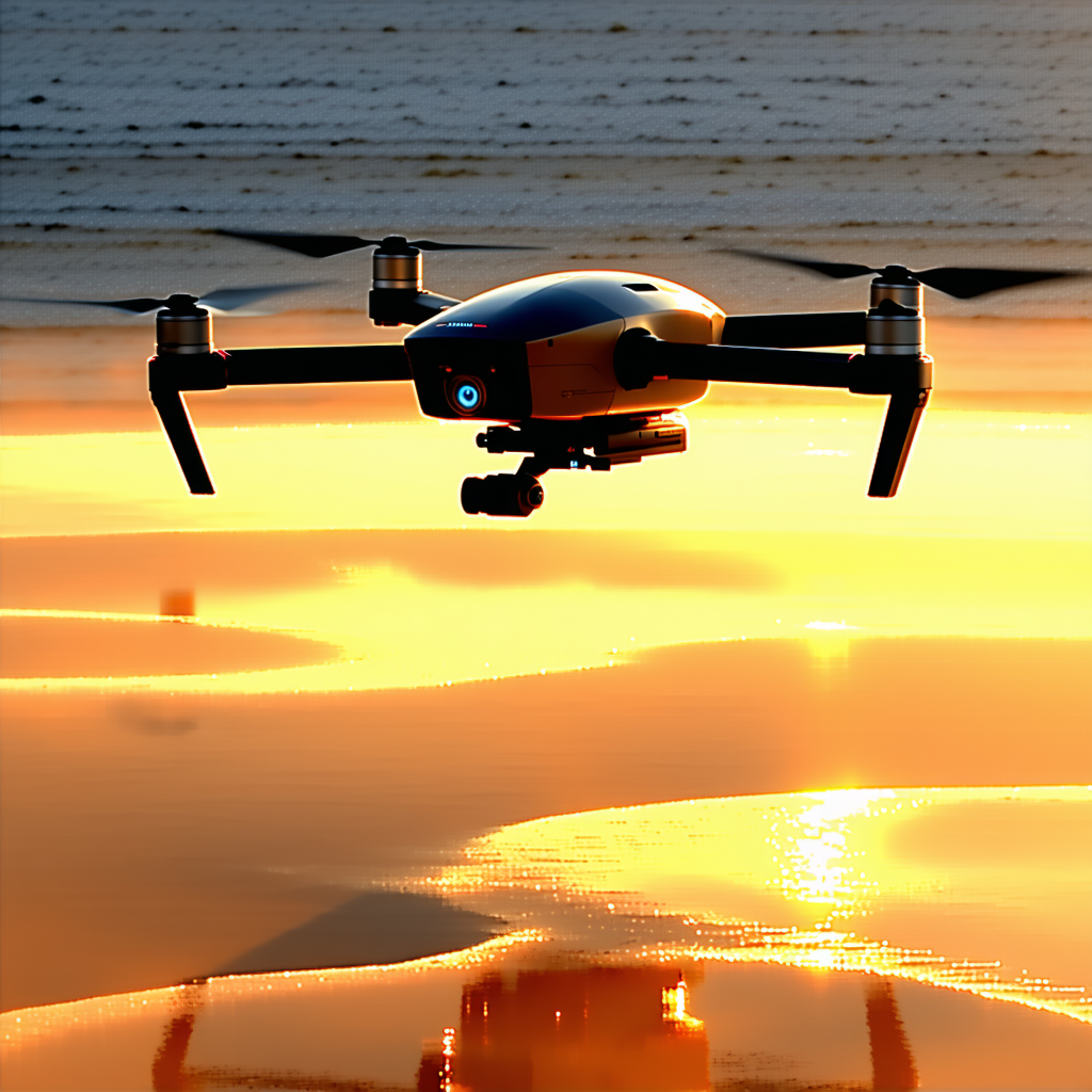 A Drone Flying Over A Beach At Sunset