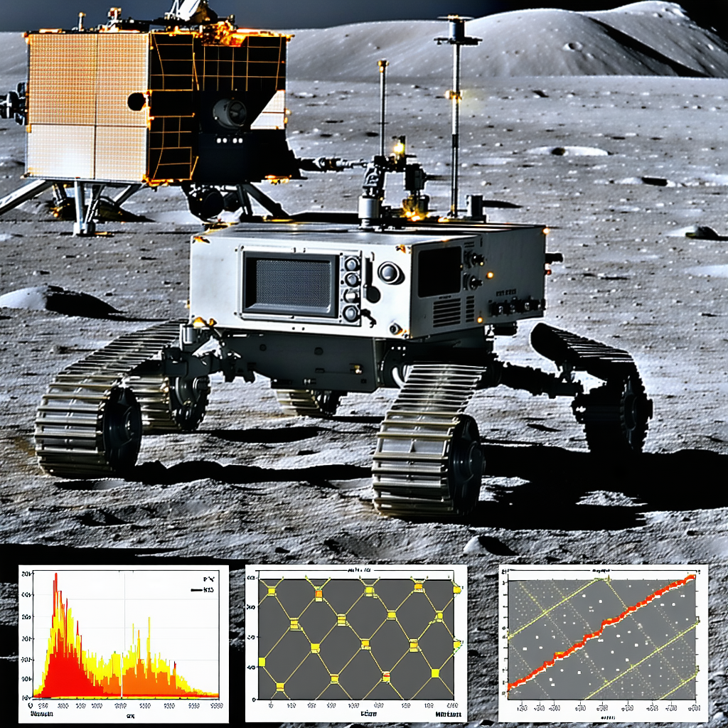 A Robotic Vehicle Is Parked On The Moon, With A Large Satellite In The Background